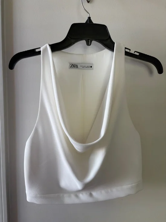 Zara White Cowl Neck Blouse Cropped Top - Picture 1 of 4